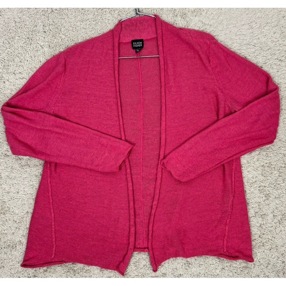 Eileen Fisher 100% Linen Open Front Cardigan Salmon Women's M Lightweight Spring